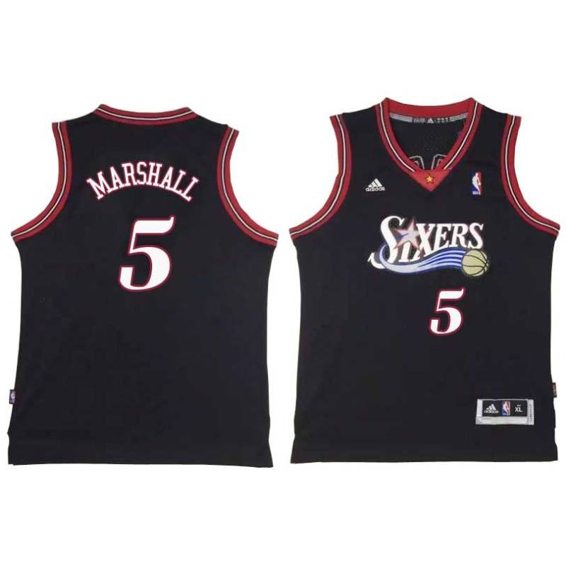 Black Throwback Kendall Marshall Twill Basketball Jersey -76ers #5 Marshall Twill Jerseys, FREE SHIPPING