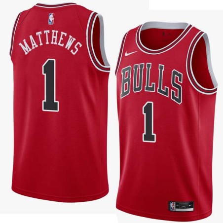 Red Wes Matthews Twill Basketball Jersey -Bulls #1 Matthews Twill Jerseys, FREE SHIPPING