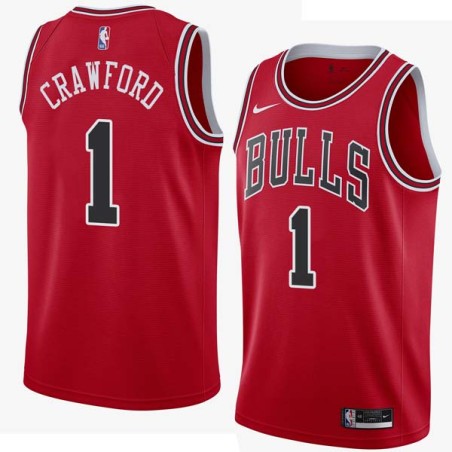 Red Jamal Crawford Twill Basketball Jersey -Bulls #1 Crawford Twill Jerseys, FREE SHIPPING