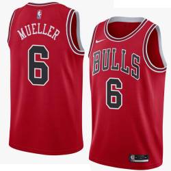 Red Erwin Mueller Twill Basketball Jersey -Bulls #6 Mueller Twill Jerseys, FREE SHIPPING