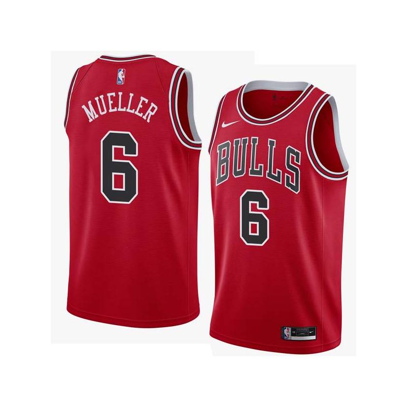 Red Erwin Mueller Twill Basketball Jersey -Bulls #6 Mueller Twill Jerseys, FREE SHIPPING