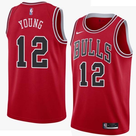 Red Perry Young Twill Basketball Jersey -Bulls #12 Young Twill Jerseys, FREE SHIPPING