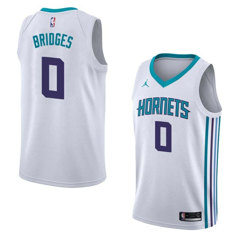 White2 Miles Bridges Hornets #0 Twill Basketball Jersey FREE SHIPPING