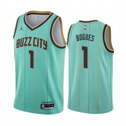 Teal_BUZZ_CITY Muggsy Bogues Hornets #1 Twill Basketball Jersey FREE SHIPPING