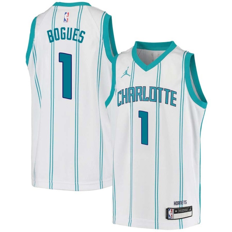 White Muggsy Bogues Hornets #1 Twill Basketball Jersey FREE SHIPPING
