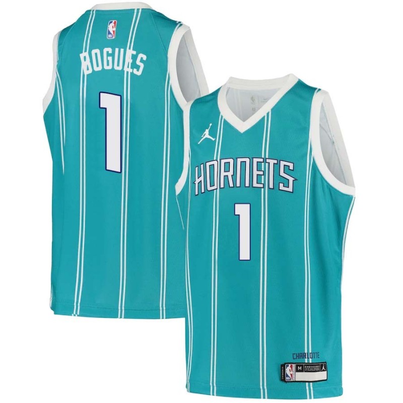 Teal2 Muggsy Bogues Hornets #1 Twill Basketball Jersey FREE SHIPPING