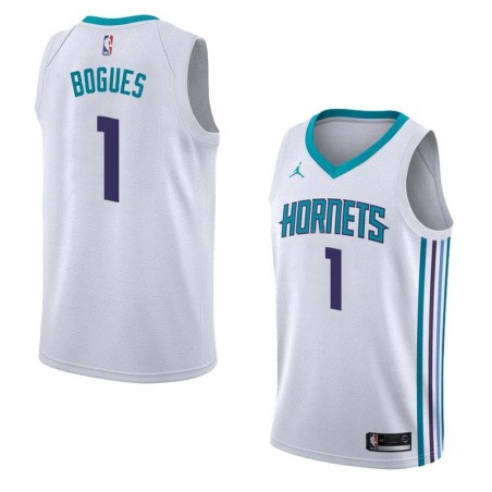 White2 Muggsy Bogues Hornets #1 Twill Basketball Jersey FREE SHIPPING