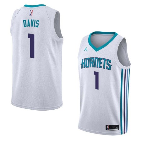 White2 Baron Davis Hornets #1 Twill Basketball Jersey FREE SHIPPING