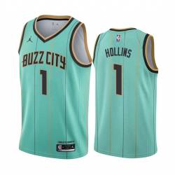 Teal_BUZZ_CITY Ryan Hollins Hornets #1 Twill Basketball Jersey FREE SHIPPING