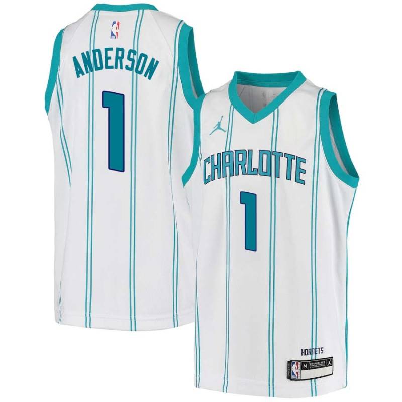 White Derek Anderson Hornets #1 Twill Basketball Jersey FREE SHIPPING