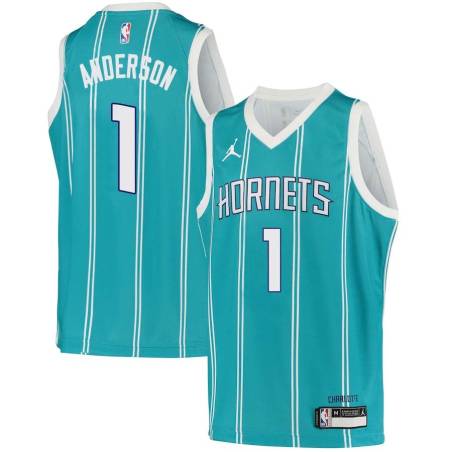 Teal2 Derek Anderson Hornets #1 Twill Basketball Jersey FREE SHIPPING