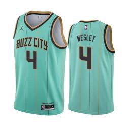 Teal_BUZZ_CITY David Wesley Hornets #4 Twill Basketball Jersey FREE SHIPPING