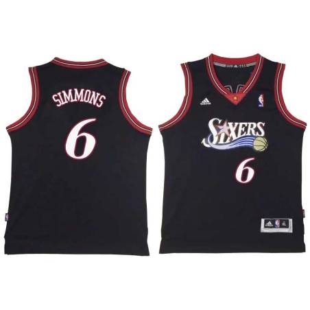 Black Throwback Connie Simmons Twill Basketball Jersey -76ers #6 Simmons Twill Jerseys, FREE SHIPPING