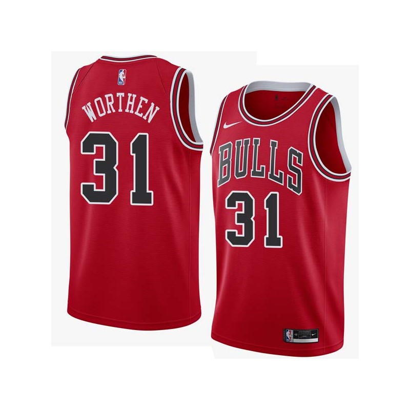 Red Sam Worthen Twill Basketball Jersey -Bulls #31 Worthen Twill Jerseys, FREE SHIPPING