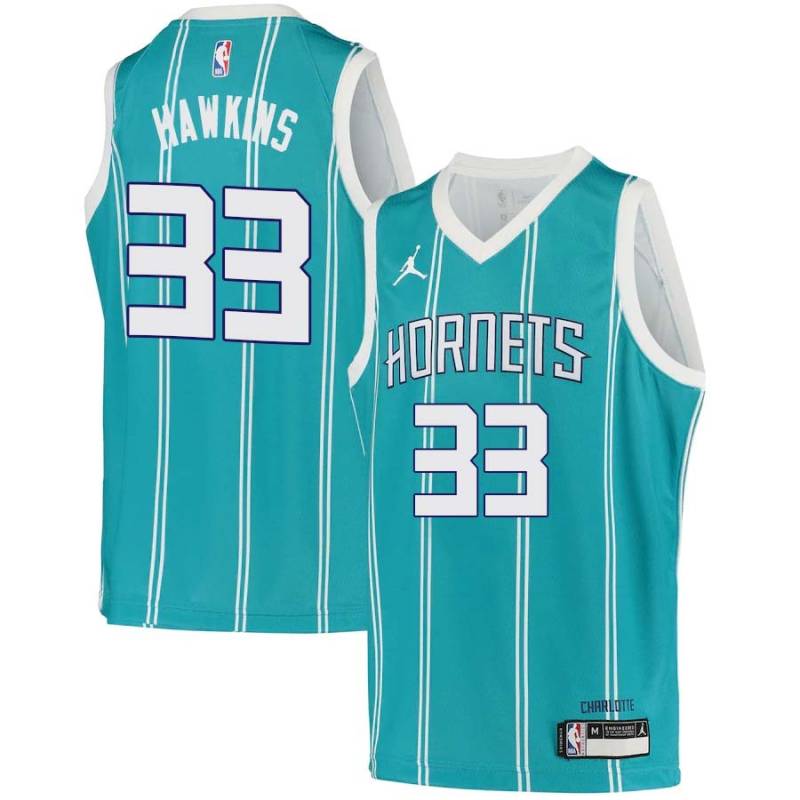 Teal2 Hersey Hawkins Hornets #33 Twill Basketball Jersey FREE SHIPPING