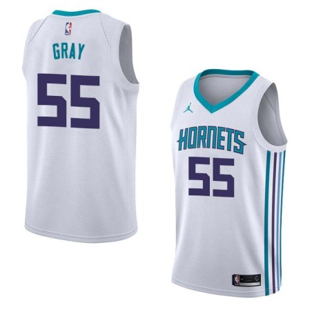 White2 Stuart Gray Hornets #55 Twill Basketball Jersey FREE SHIPPING