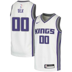 White Tony Delk Kings #00 Twill Basketball Jersey FREE SHIPPING