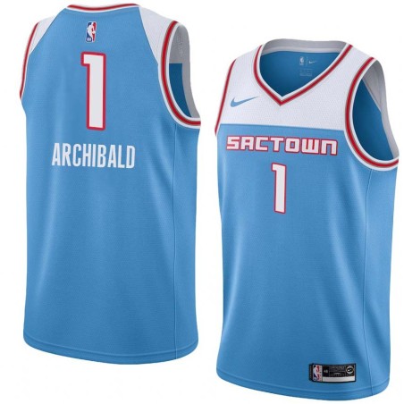 19_20_Light_Blue Tiny Archibald Kings #1 Twill Basketball Jersey FREE SHIPPING