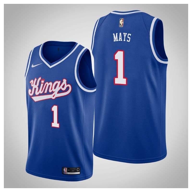 Blue_Throwback Travis Mays Kings #1 Twill Basketball Jersey FREE SHIPPING