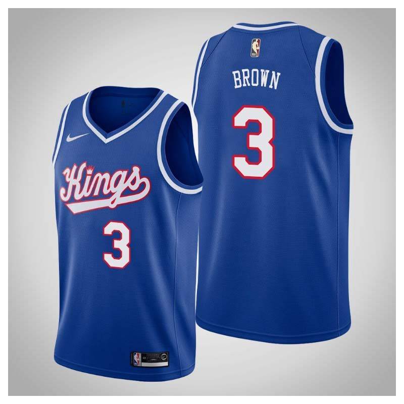 Blue_Throwback Randy Brown Kings #3 Twill Basketball Jersey FREE SHIPPING