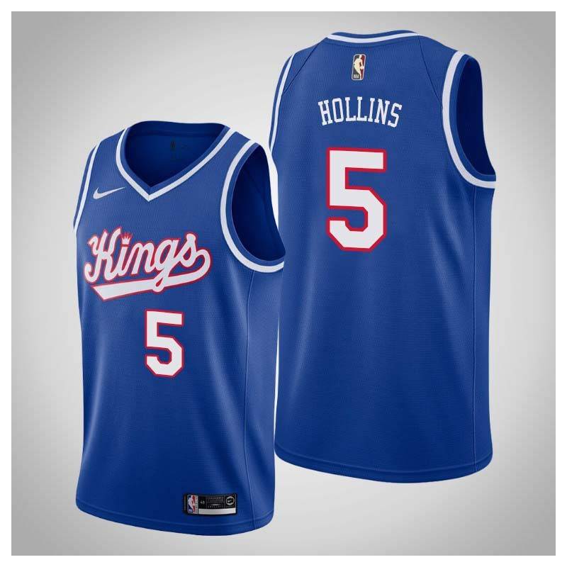Blue_Throwback Ryan Hollins Kings #5 Twill Basketball Jersey FREE SHIPPING
