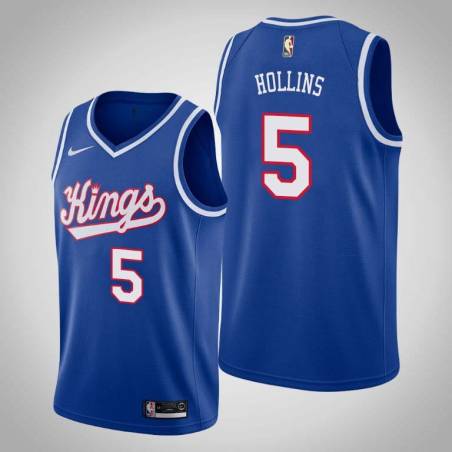 Blue_Throwback Ryan Hollins Kings #5 Twill Basketball Jersey FREE SHIPPING