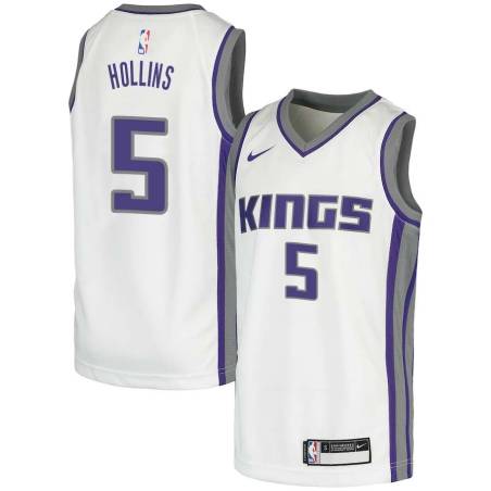 White Ryan Hollins Kings #5 Twill Basketball Jersey FREE SHIPPING