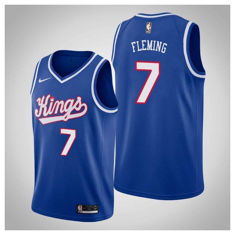 Blue_Throwback Ed Fleming Kings #7 Twill Basketball Jersey FREE SHIPPING
