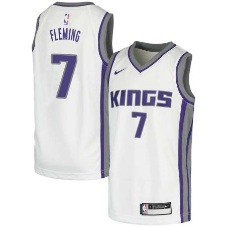 White Ed Fleming Kings #7 Twill Basketball Jersey FREE SHIPPING