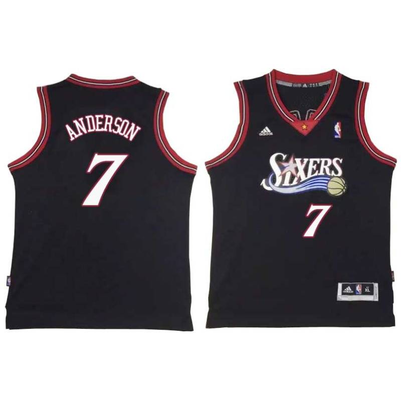 Black Throwback J.J. Anderson Twill Basketball Jersey -76ers #7 Anderson Twill Jerseys, FREE SHIPPING