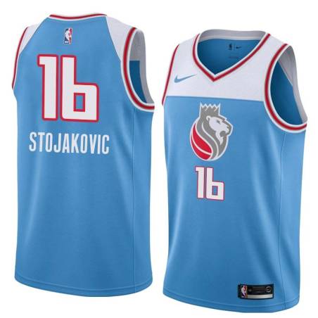 18-19_Light_Blue Peja Stojakovic Kings #16 Twill Basketball Jersey FREE SHIPPING