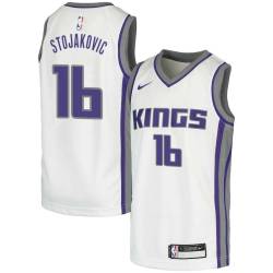 White Peja Stojakovic Kings #16 Twill Basketball Jersey FREE SHIPPING