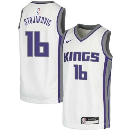 White Peja Stojakovic Kings #16 Twill Basketball Jersey FREE SHIPPING