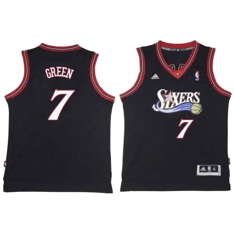 Black Throwback Sean Green Twill Basketball Jersey -76ers #7 Green Twill Jerseys, FREE SHIPPING