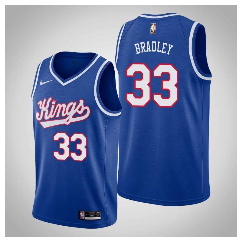 Blue_Throwback Michael Bradley Kings #33 Twill Basketball Jersey FREE SHIPPING