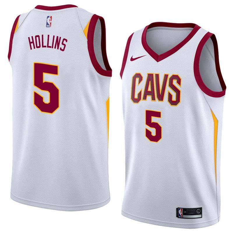 White Ryan Hollins Twill Basketball Jersey -Cavaliers #5 Hollins Twill Jerseys, FREE SHIPPING