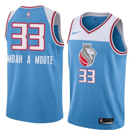 18-19_Light_Blue Luc Mbah a Moute Kings #33 Twill Basketball Jersey FREE SHIPPING