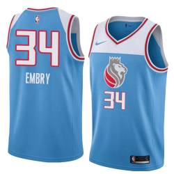 18-19_Light_Blue Wayne Embry Kings #34 Twill Basketball Jersey FREE SHIPPING