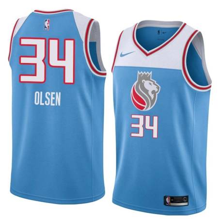 18-19_Light_Blue Bud Olsen Kings #34 Twill Basketball Jersey FREE SHIPPING