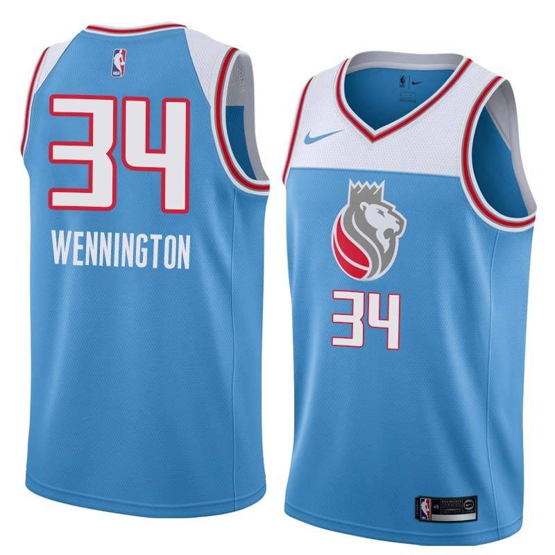 18-19_Light_Blue Bill Wennington Kings #34 Twill Basketball Jersey FREE SHIPPING