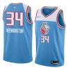 18-19_Light_Blue Bill Wennington Kings #34 Twill Basketball Jersey FREE SHIPPING