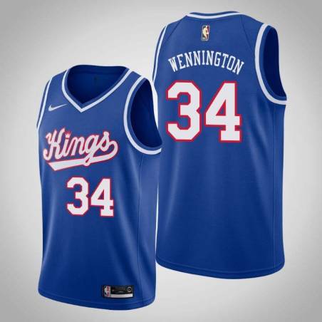 Blue_Throwback Bill Wennington Kings #34 Twill Basketball Jersey FREE SHIPPING