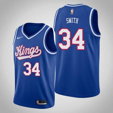 Blue_Throwback Michael Smith Kings #34 Twill Basketball Jersey FREE SHIPPING