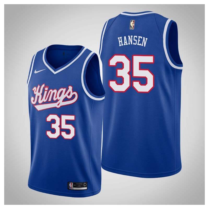 Blue_Throwback Glenn Hansen Kings #35 Twill Basketball Jersey FREE SHIPPING