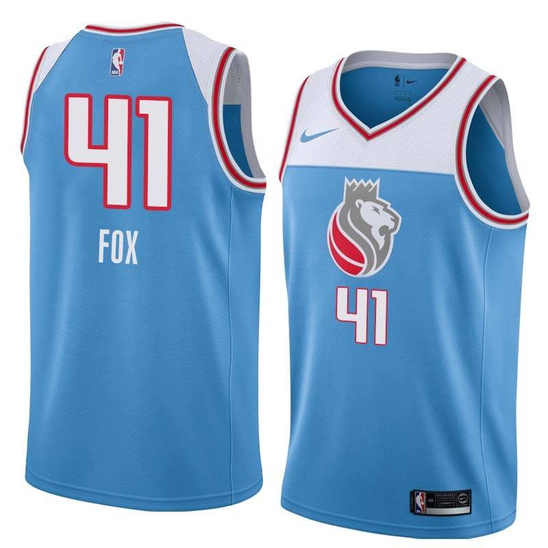 18-19_Light_Blue Jim Fox Kings #41 Twill Basketball Jersey FREE SHIPPING