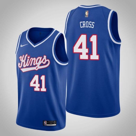 Blue_Throwback Pete Cross Kings #41 Twill Basketball Jersey FREE SHIPPING