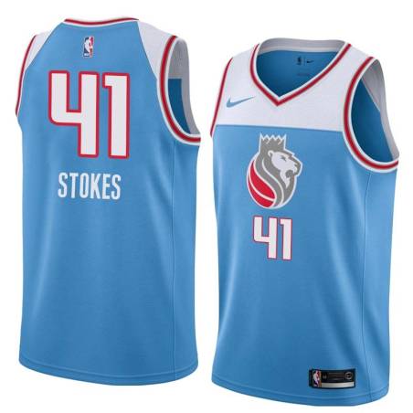 18-19_Light_Blue Greg Stokes Kings #41 Twill Basketball Jersey FREE SHIPPING