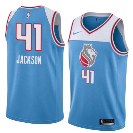 18-19_Light_Blue Darnell Jackson Kings #41 Twill Basketball Jersey FREE SHIPPING