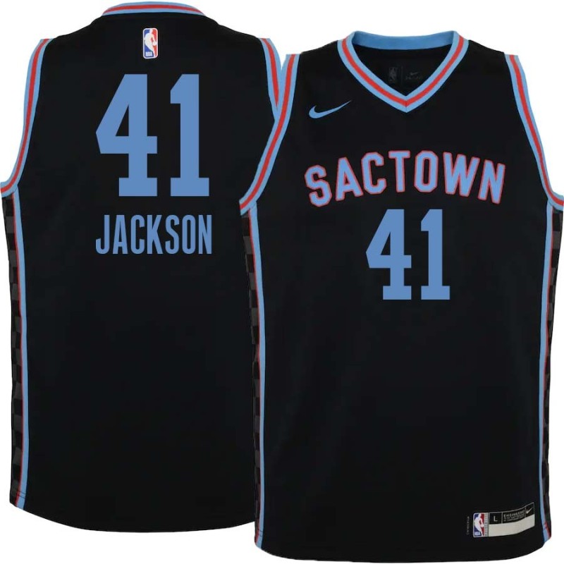 20-21_Black_City Darnell Jackson Kings #41 Twill Basketball Jersey FREE SHIPPING