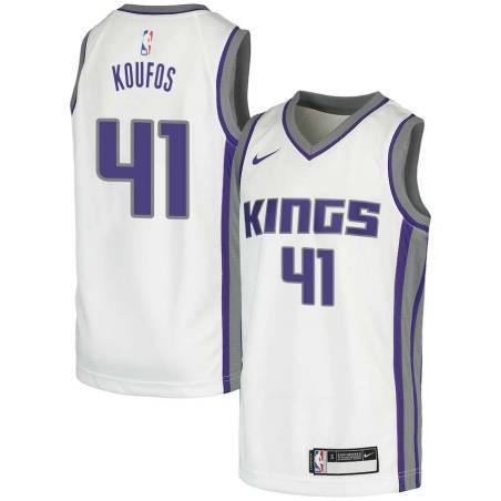 White Kosta Koufos Kings #41 Twill Basketball Jersey FREE SHIPPING